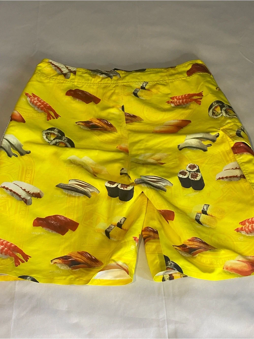 Analog Yellow Sushi-Print Board Shorts